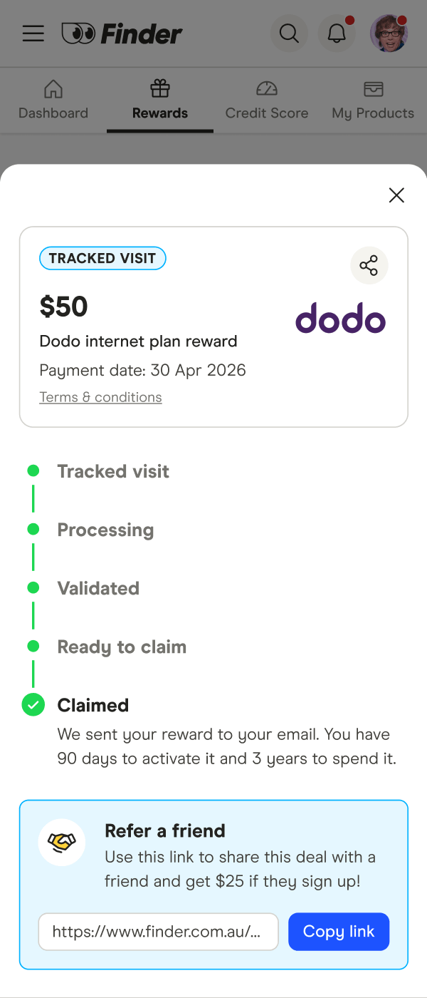 Rewards drawer and referrals section - mobile