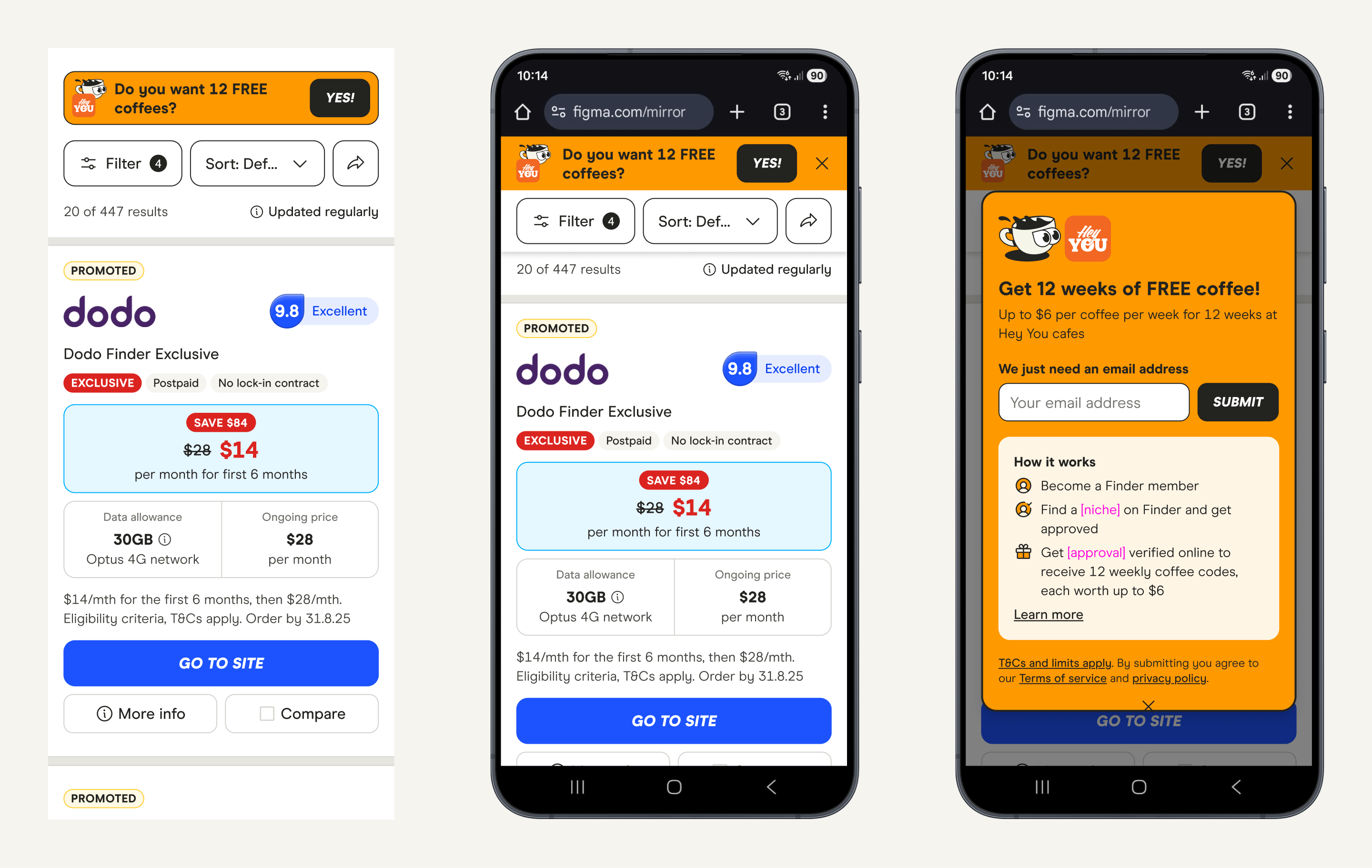 Experiment 2 - mobile view