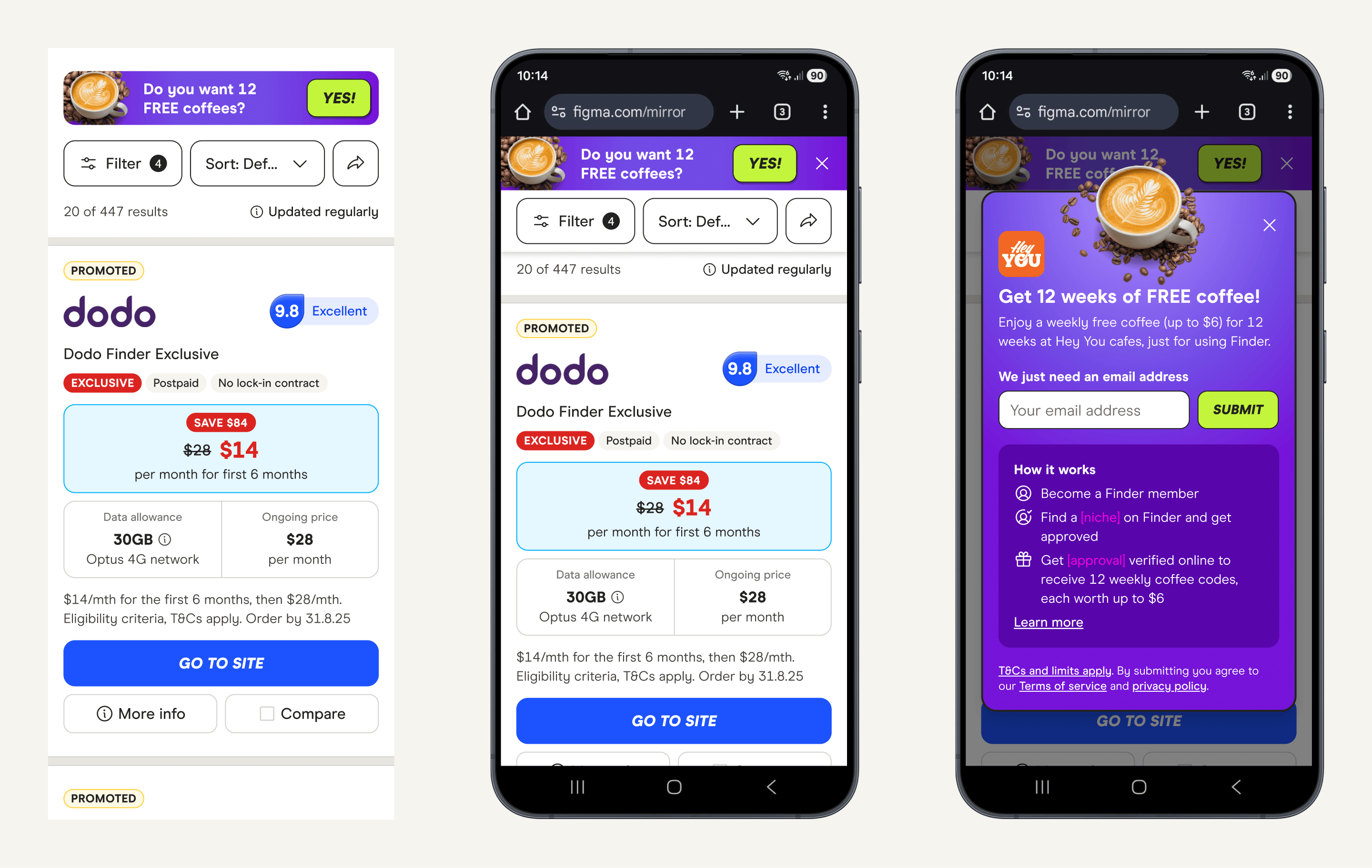 Experiment 3 - mobile view